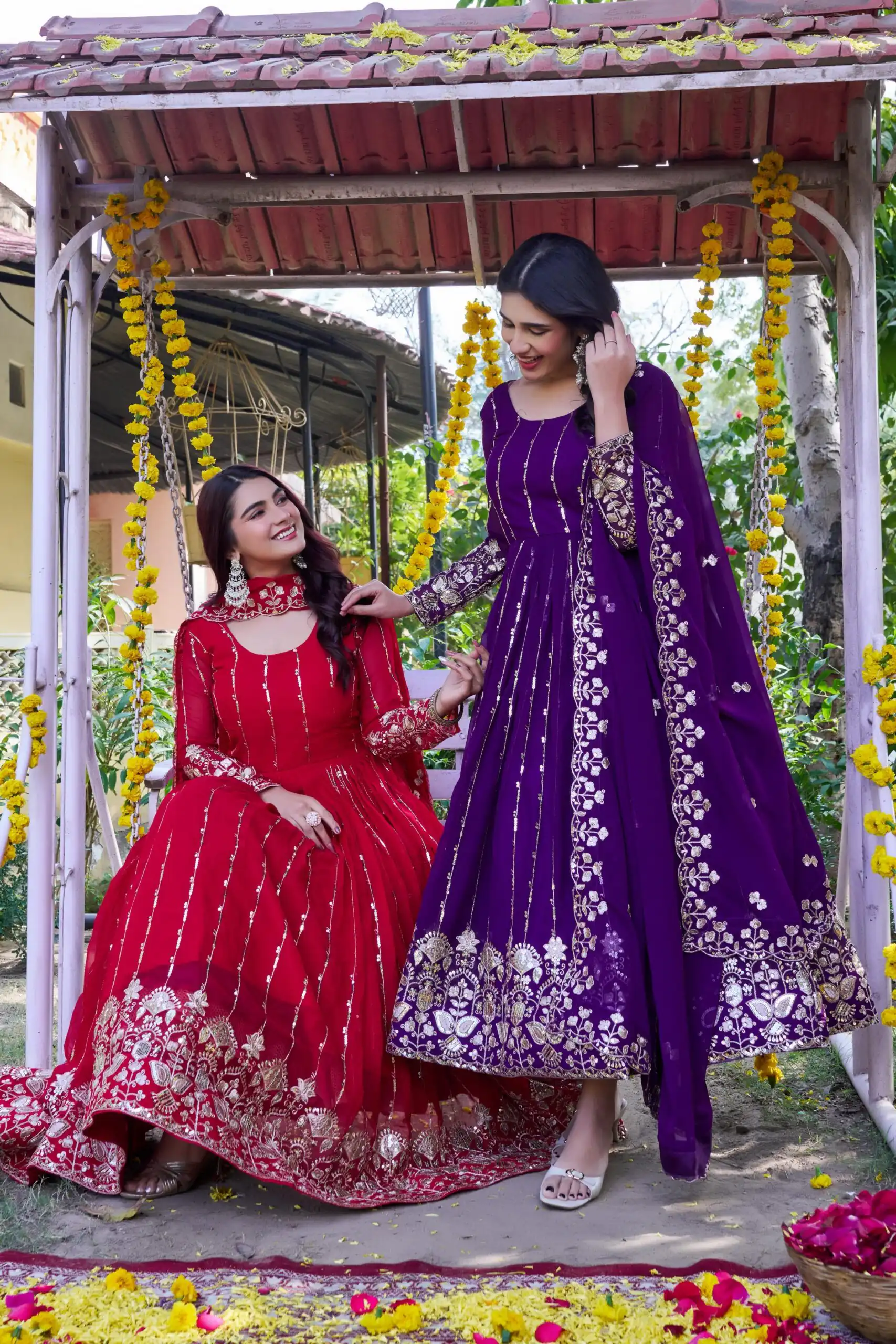 Great Purple Fox Georgette Embroidery Sequins Work Gown - Image 5