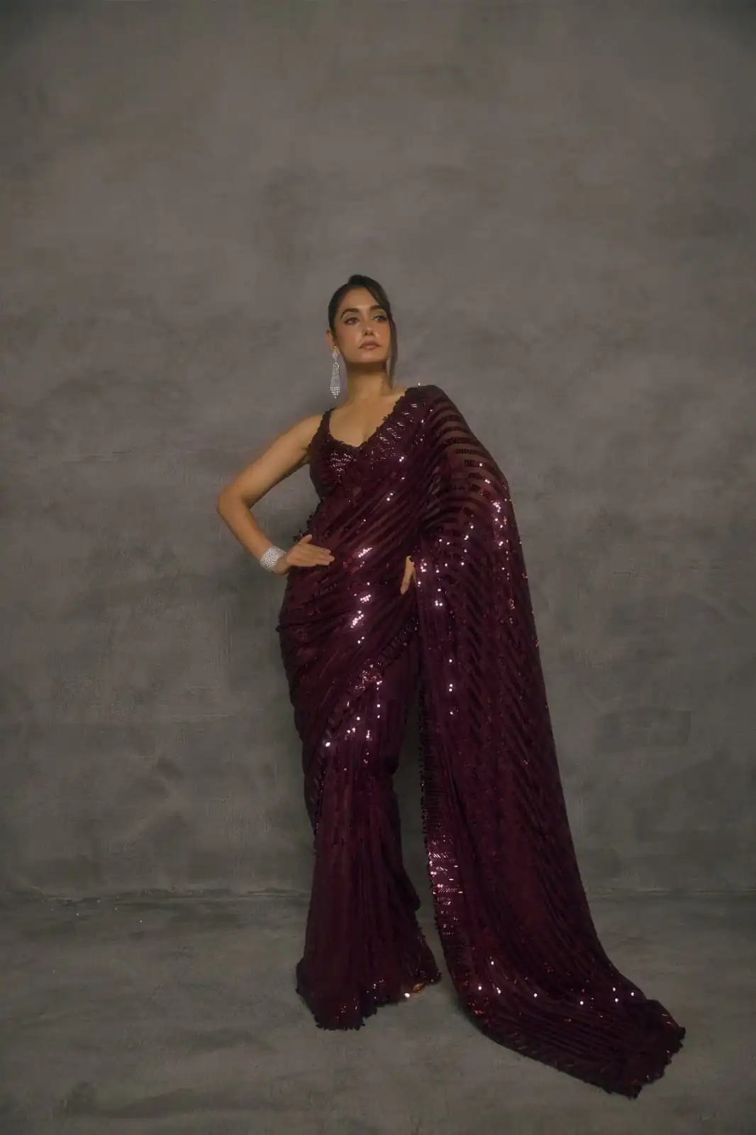 Magical Wine Faux Georgette Embroider Work Saree - Image 2