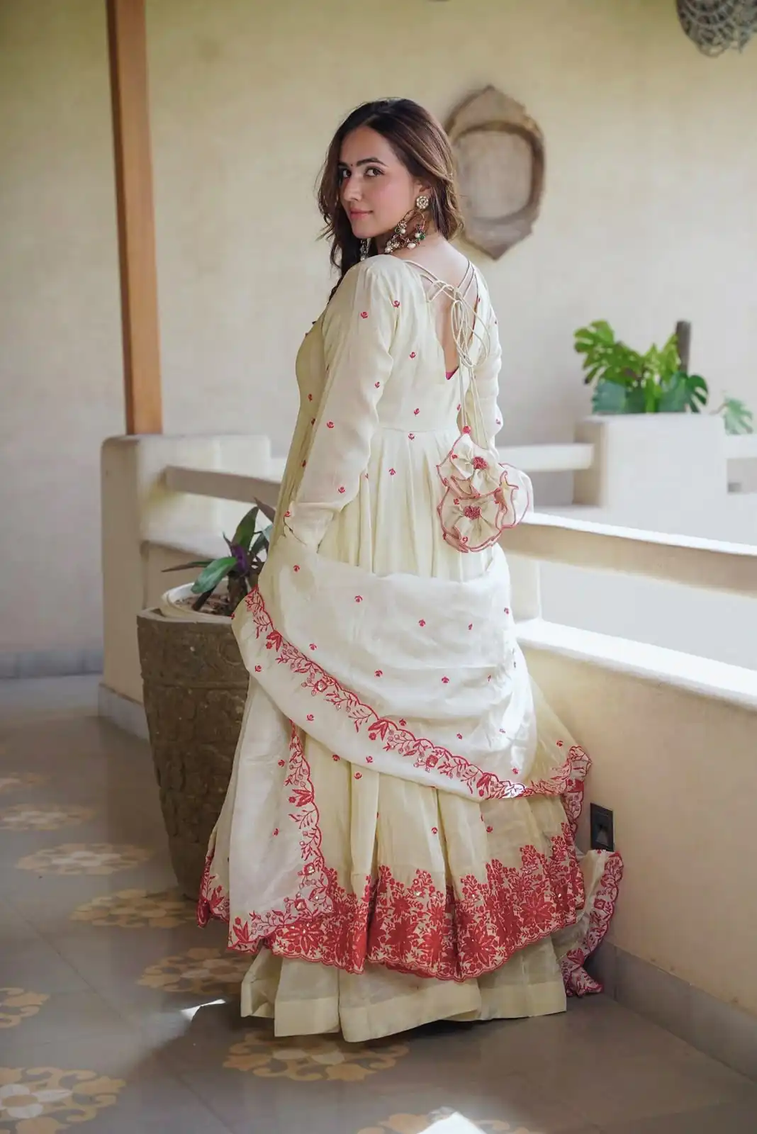 Nice Off White Dimond Silk Embroider Work Salwar Suit - Image 4