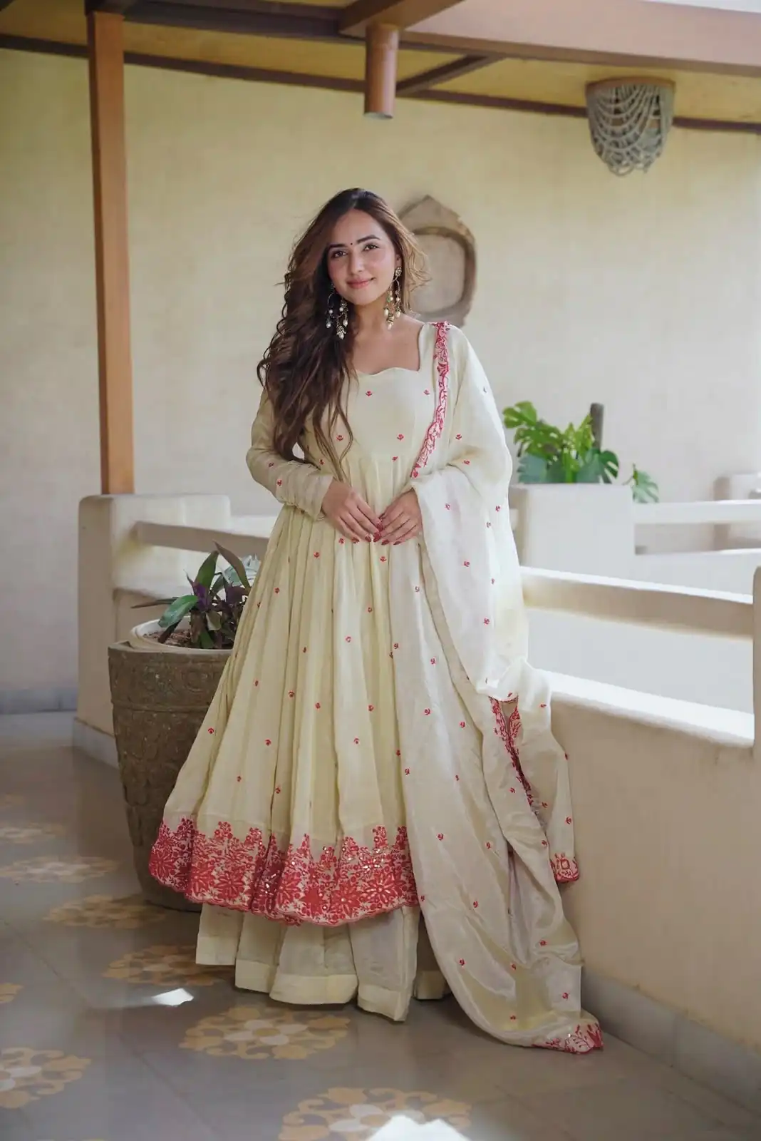 Nice Off White Dimond Silk Embroider Work Salwar Suit - Image 2