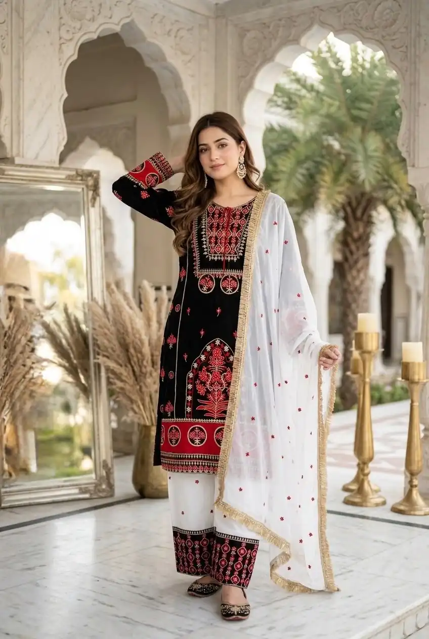 Pretty Black Natural Silk Embroider Work Salwar Suit - Image 2