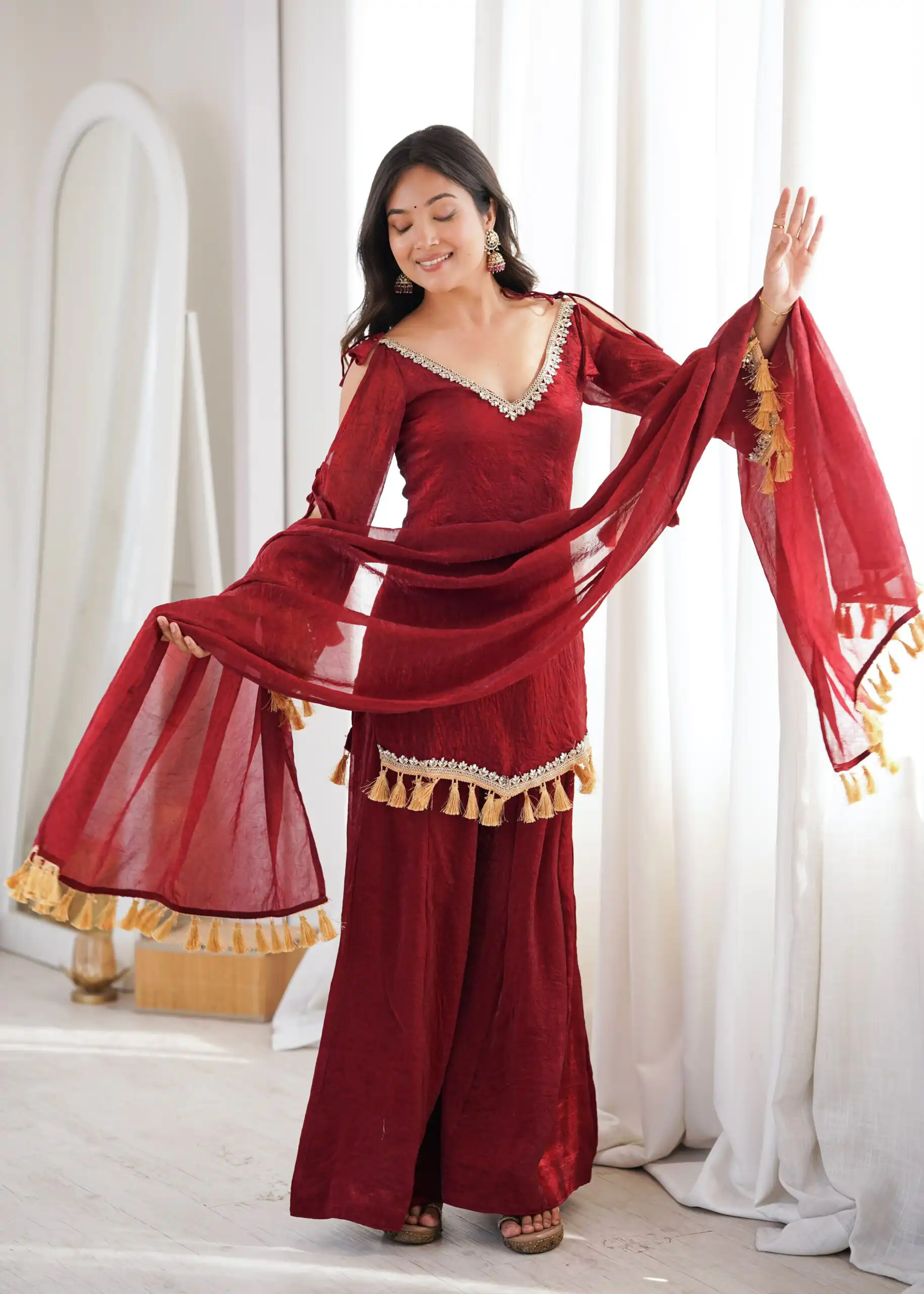 Pretty Maroon Doremon Crush Mirror Work Salwar Suit - Image 3