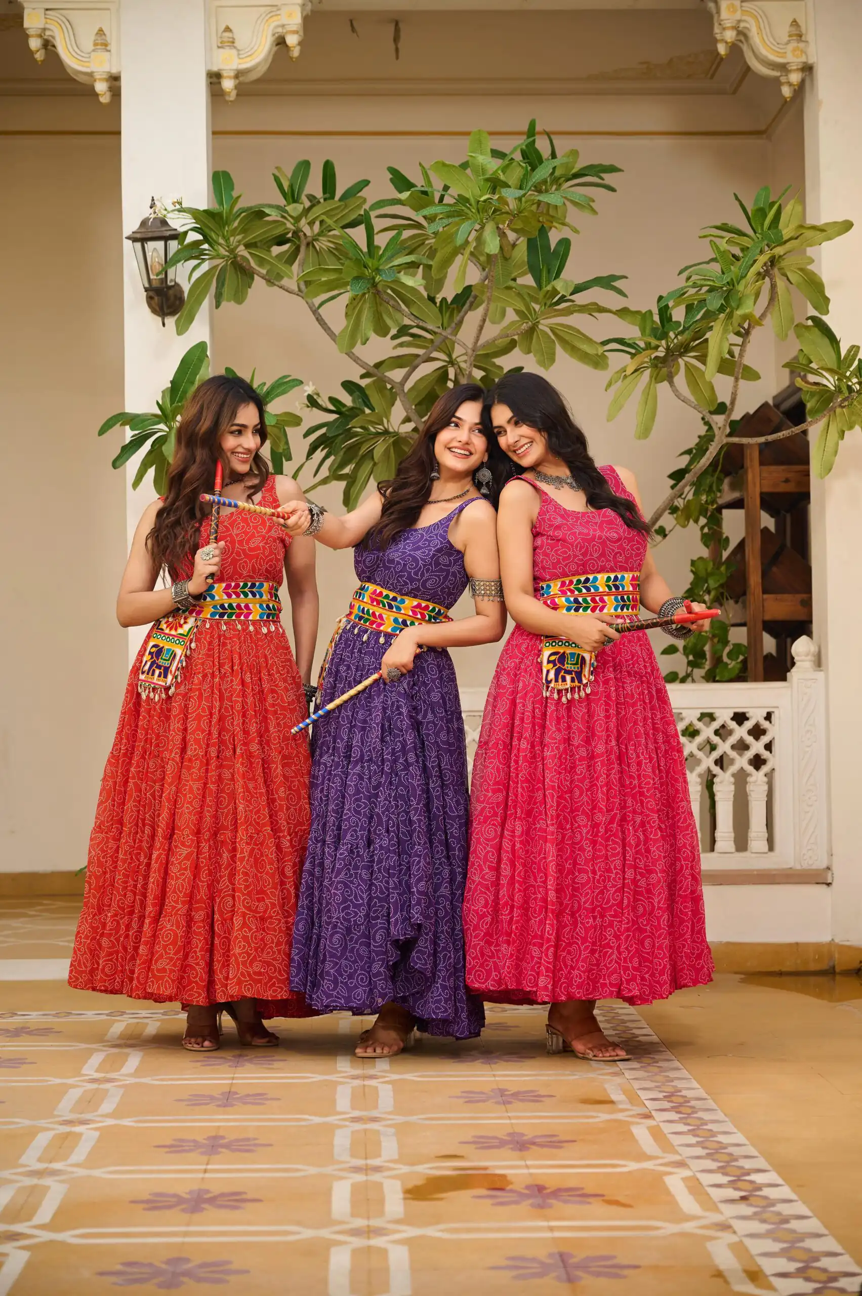 Pretty Pink Faux Georgette Mirror Gamathi Work Gown - Image 4