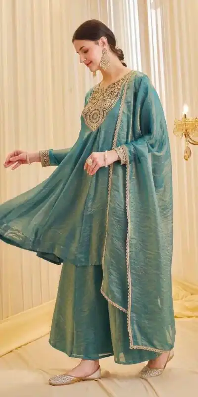 Alternative view of Shiny Blue Fandy Silk Embroider Sequins Work Salwar Suit