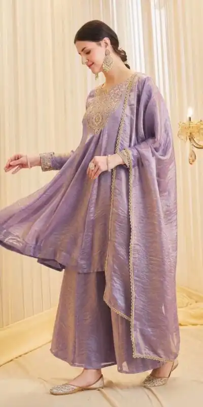 Alternative view of Shiny Lavender Fandy Silk Embroider Sequins Work Salwar Suit