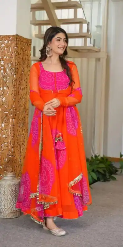 Alternative view of Shiny Orange Faux Georgette Digital Print Anarkali Suit