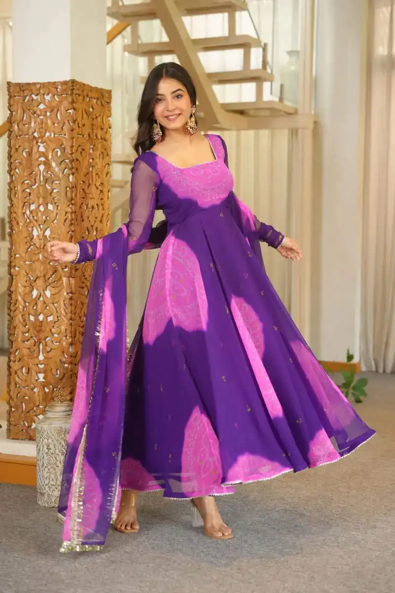 Shiny Purple Faux Georgette Digital Print Anarkali Suit - Image 2