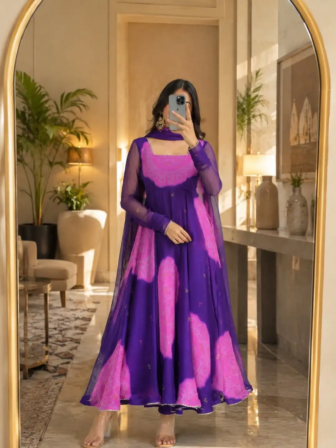 Shiny Purple Faux Georgette Digital Print Anarkali Suit