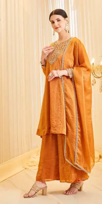 Alternative view of Shiny Rust Fandy Silk Embroider Sequins Work Salwar Suit
