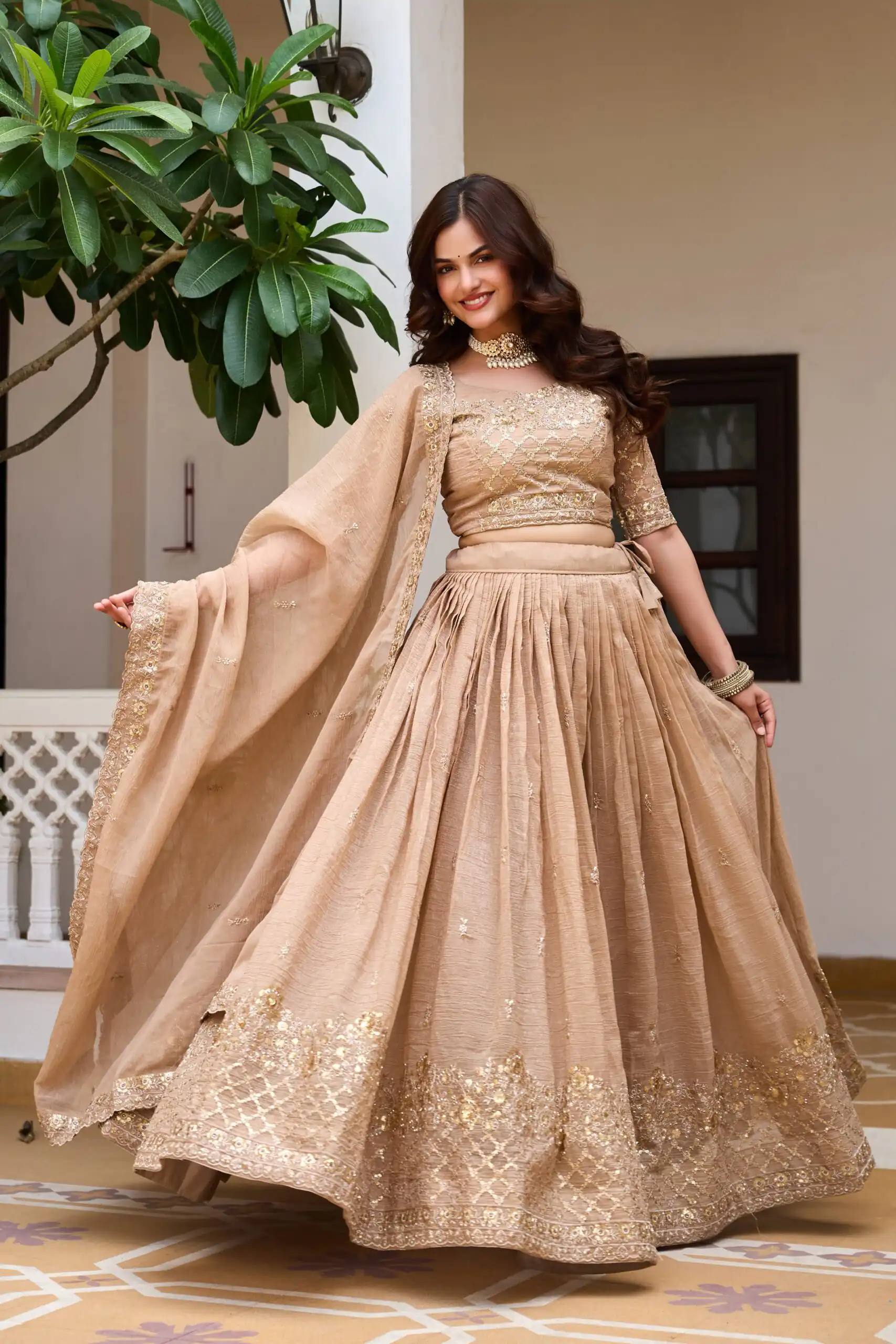 Stunning Chiku Crunchy Embroidery Work Lehenga Choli - Image 5