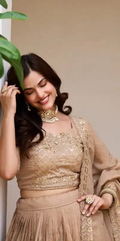 Alternative view of Stunning Chiku Crunchy Embroidery Work Lehenga Choli