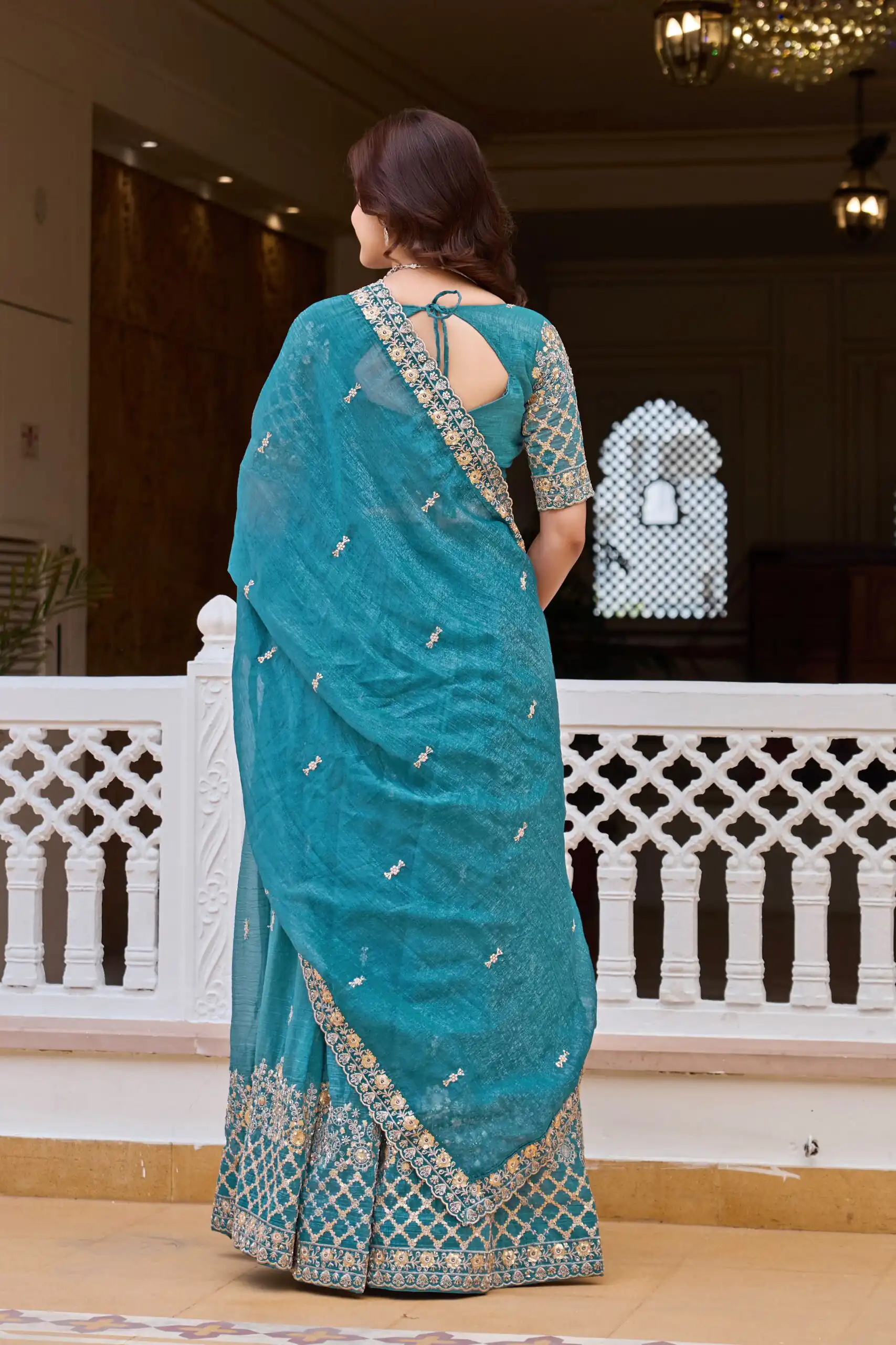 Stunning Teal Crunchy Embroidery Work Lehenga Choli - Image 8