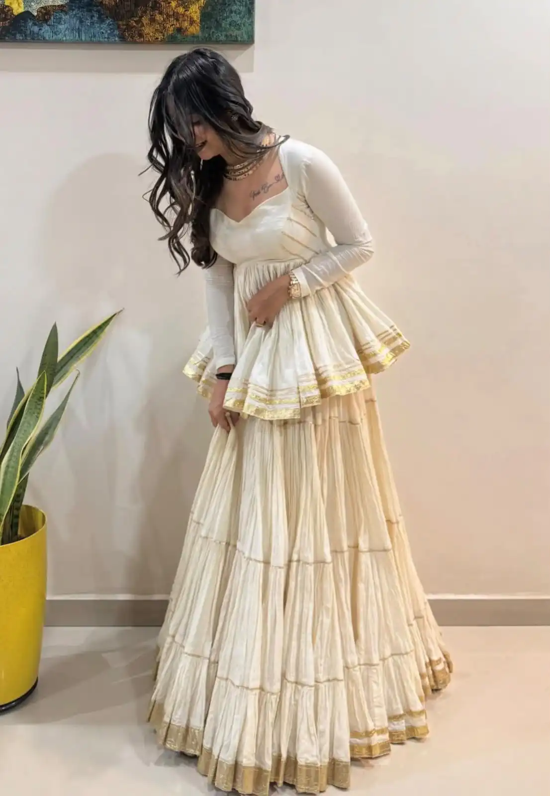 Stylish White Pure Cotton Lace Work Lehenga Choli - Image 5