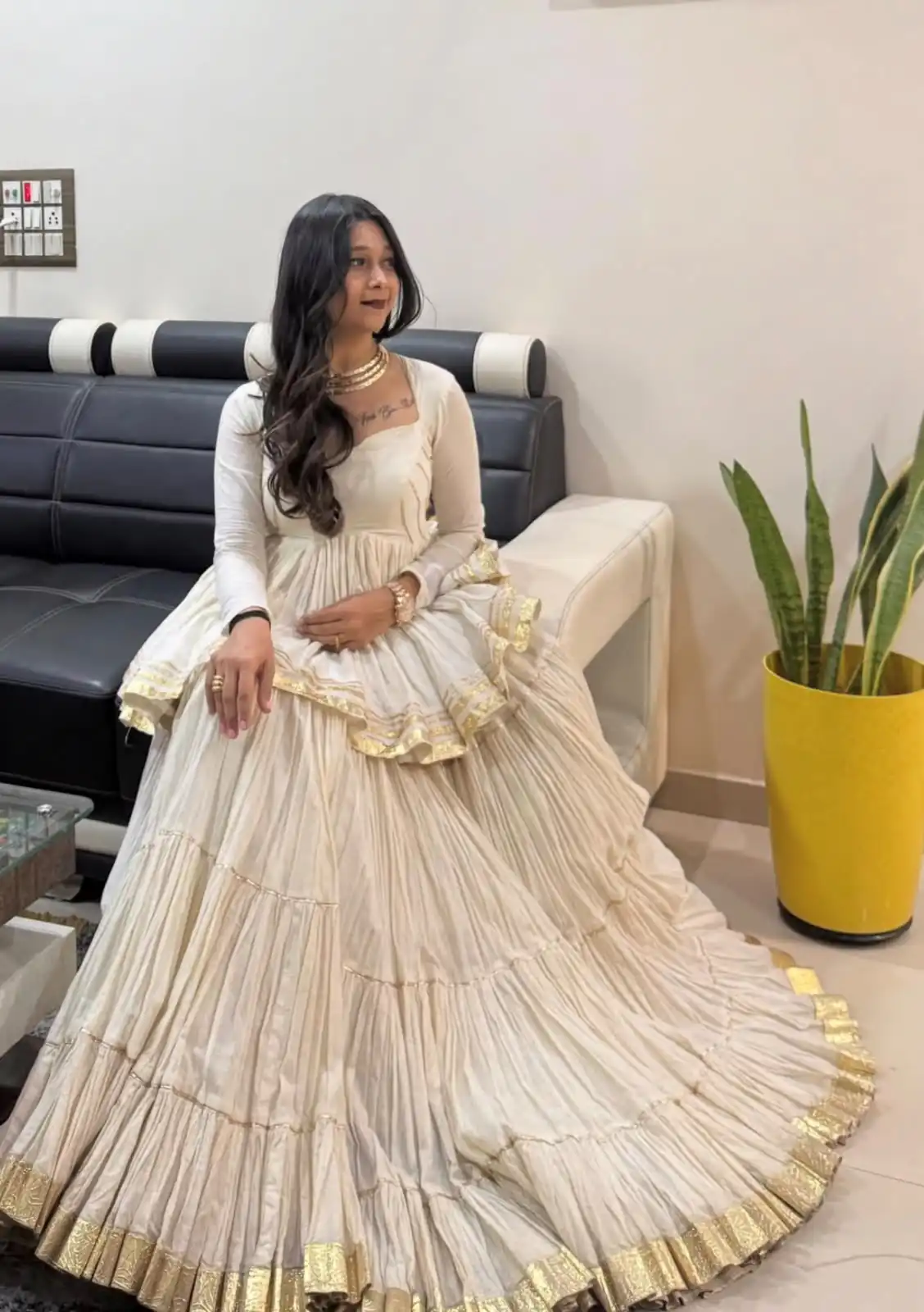 Stylish White Pure Cotton Lace Work Lehenga Choli - Image 2