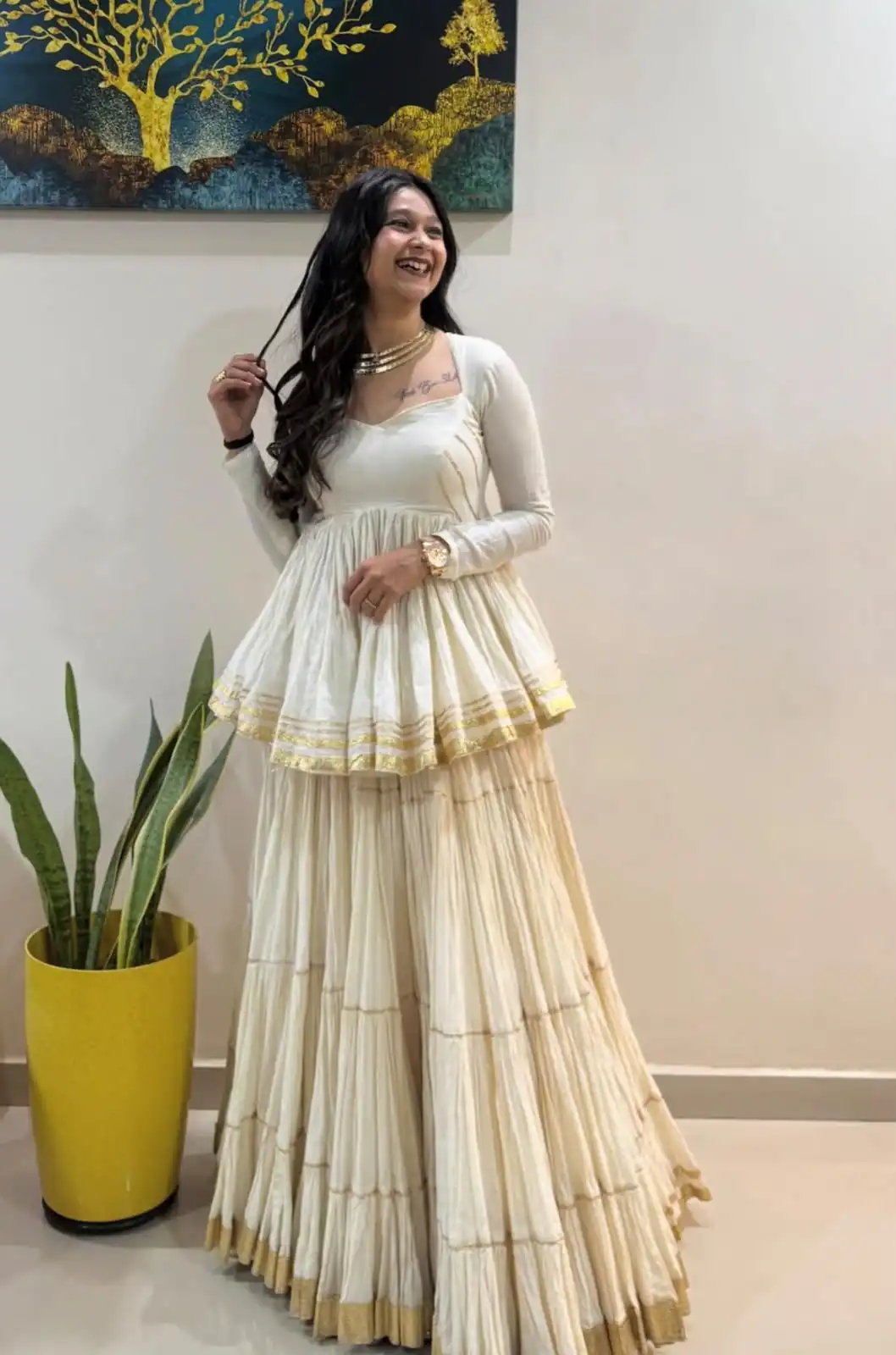 Stylish White Pure Cotton Lace Work Lehenga Choli