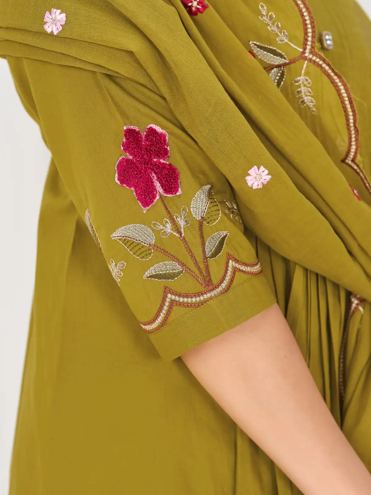 Stylist Mustered Pure Cotton Embroidery Cut Work Salwar Suit - Image 3
