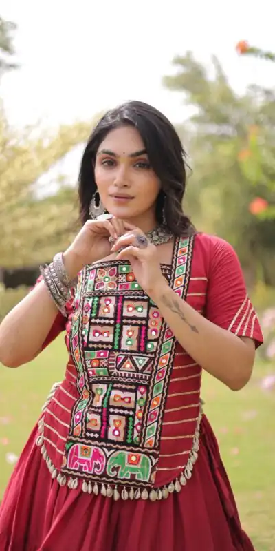 Alternative view of Stylist Red Kora Cotton Kutchi Patch Work Lehenga Choli
