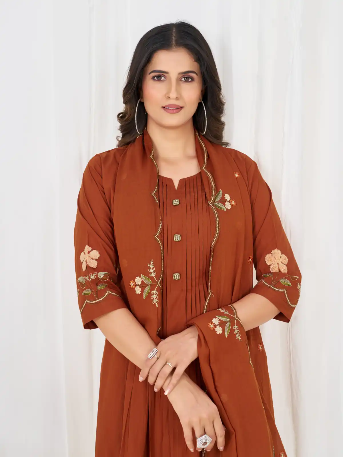 Stylist Rust Pure Cotton Embroidery Cut Work Salwar Suit - Image 2