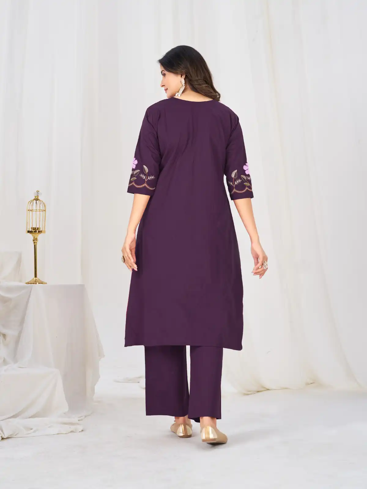 Stylist Wine Pure Cotton Embroidery Cut Work Salwar Suit - Image 5