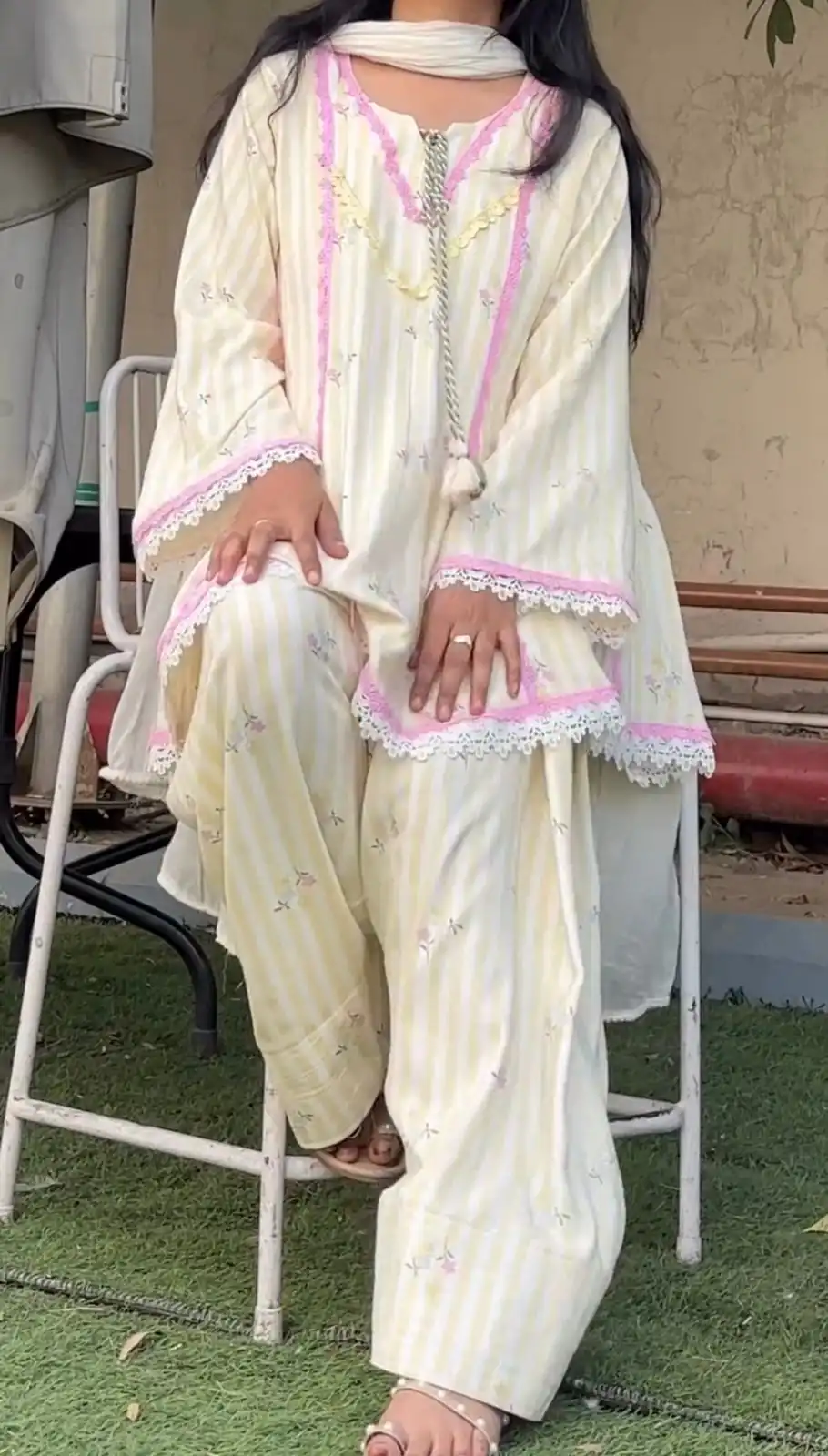 Super Cream Natural Crep Embroider Work Salwar Suit - Image 3