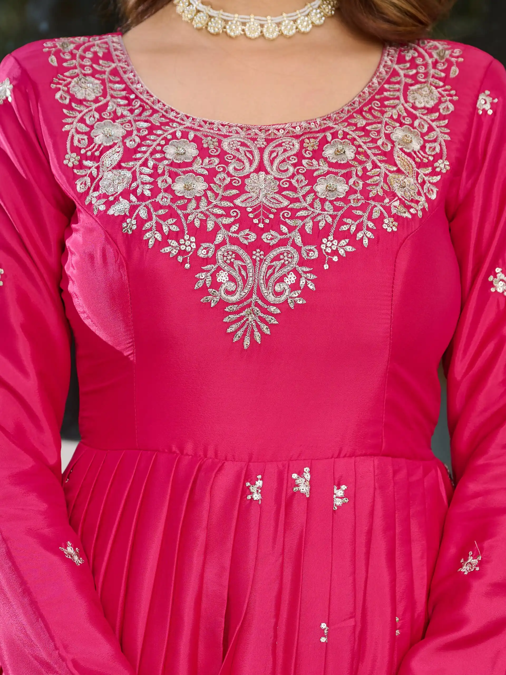 Super Pink American Silk Sequence Work Gown - Image 4