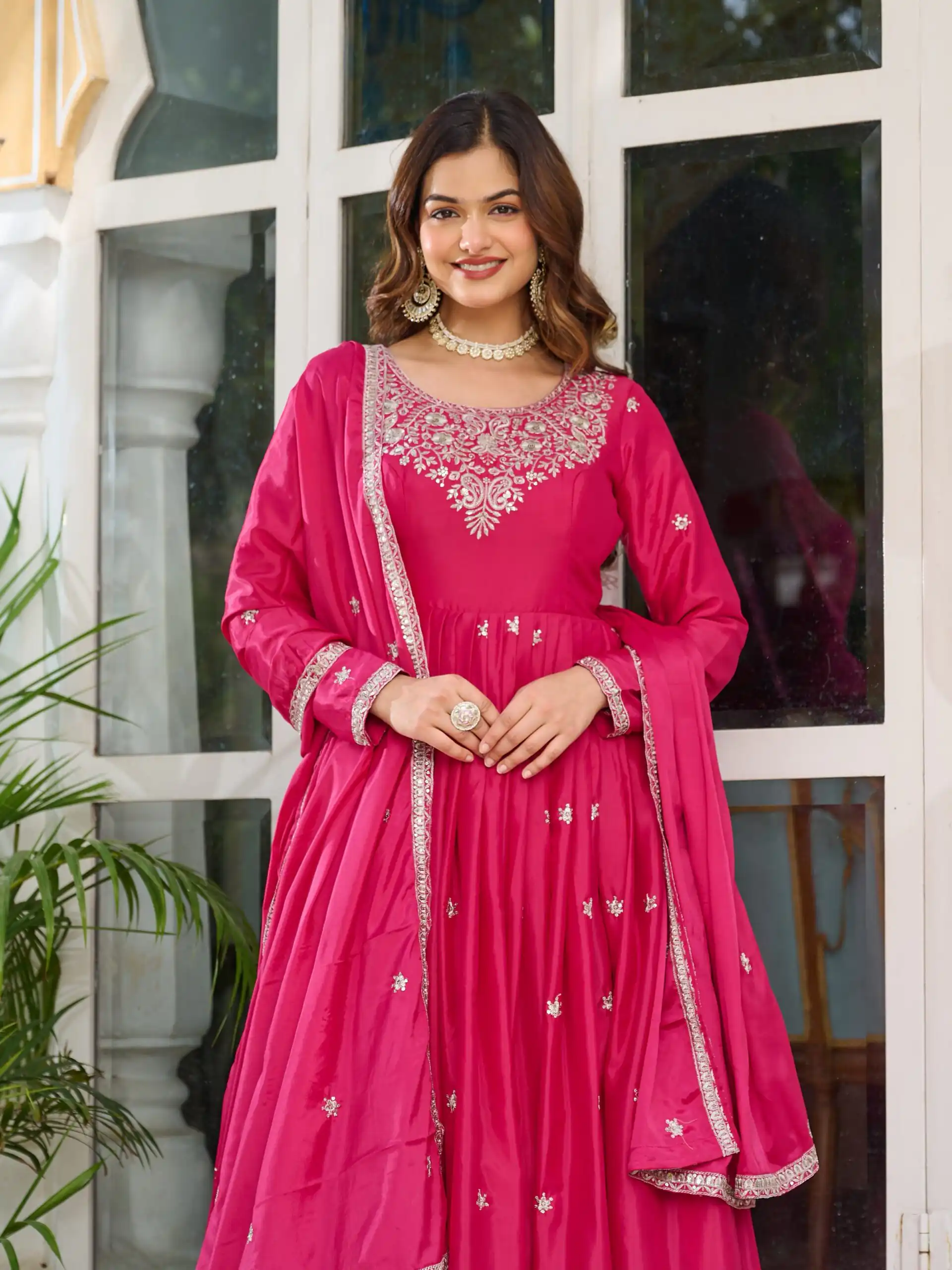 Super Pink American Silk Sequence Work Gown - Image 3