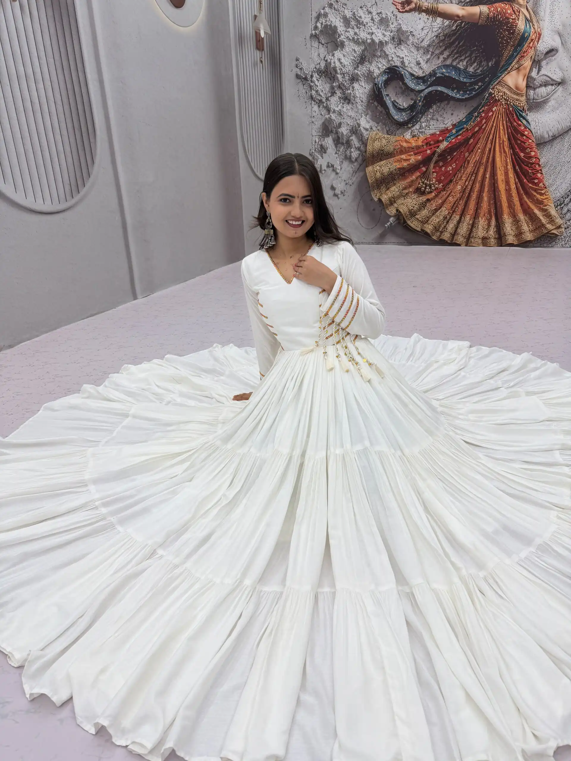 Super White Pure Cotton Lace Work Gown - Image 6