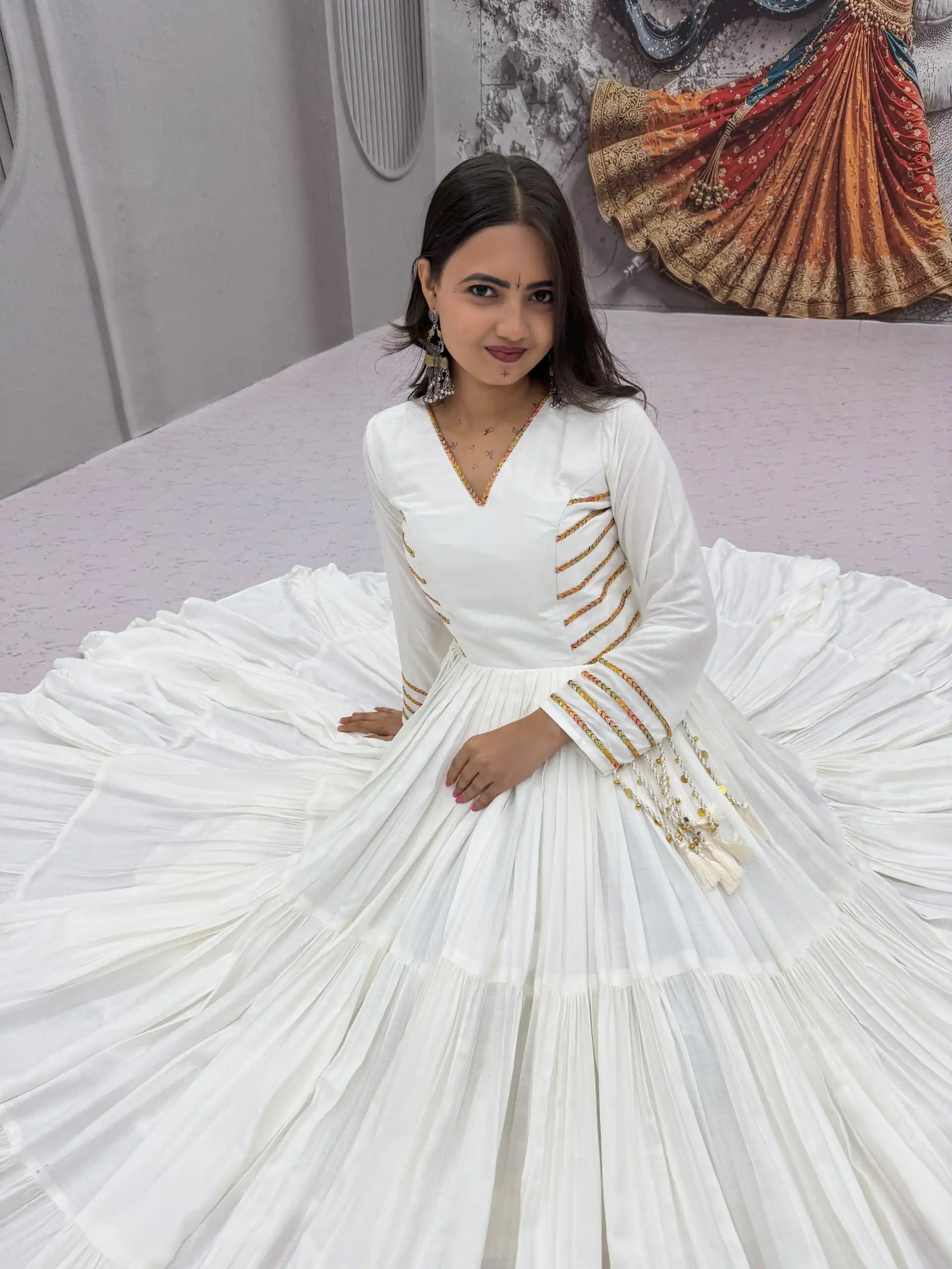 Super White Pure Cotton Lace Work Gown - Image 5