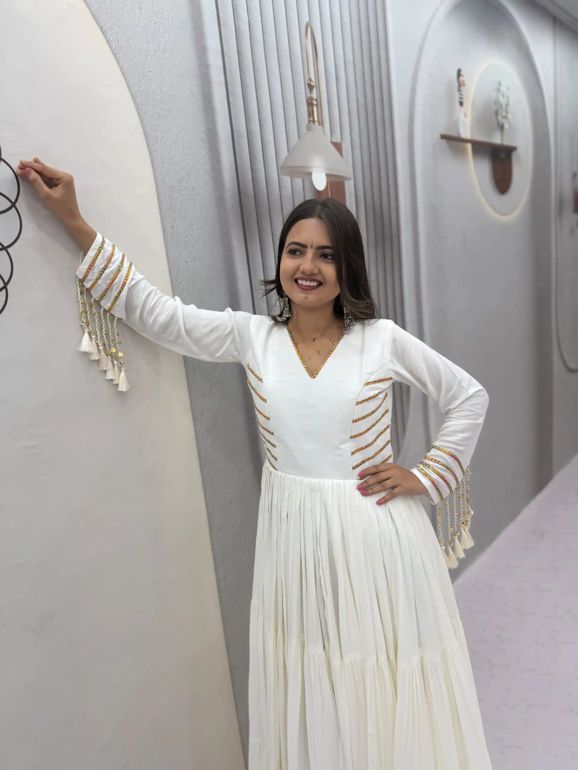 Super White Pure Cotton Lace Work Gown - Image 8