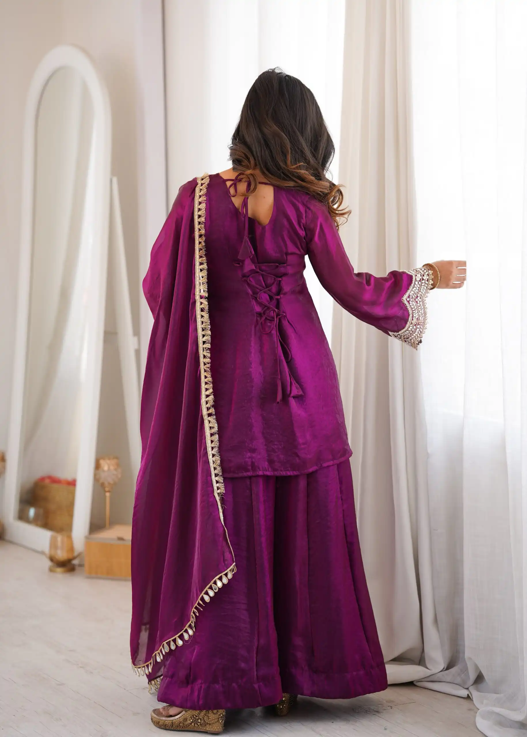Super Wine Fendy Silk Embroidery Mirror Work⁠ Salwar Suit - Image 7