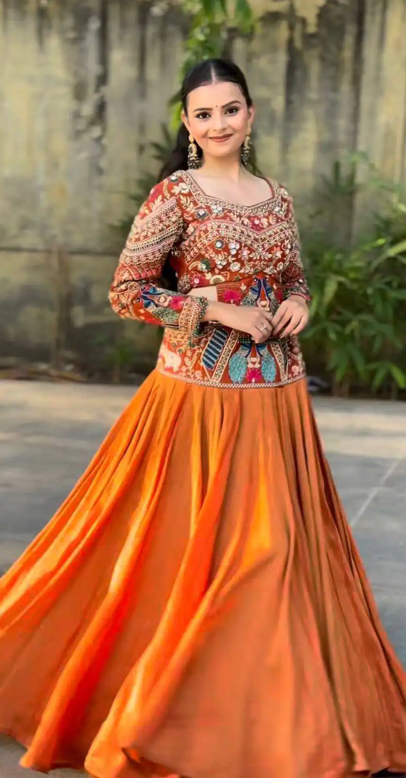 Trendy Orange Chinon Silk Sequins Work Lehenga Choli - Image 4