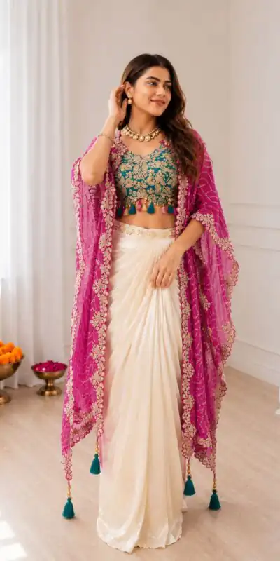Alternative view of Trendy Pink Crepe Silk Sequins Work Dhoti Suit
