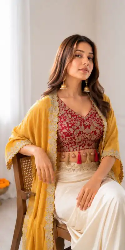 Trendy Yellow Crepe Silk Sequins Work Dhoti Suit