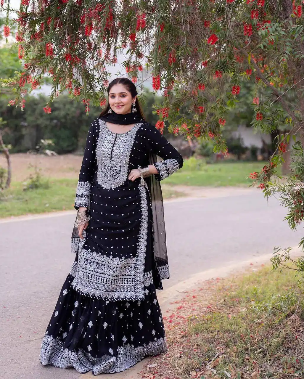 Unique Black Faux Georgette Embroidery Work Salwar Suit - Image 14