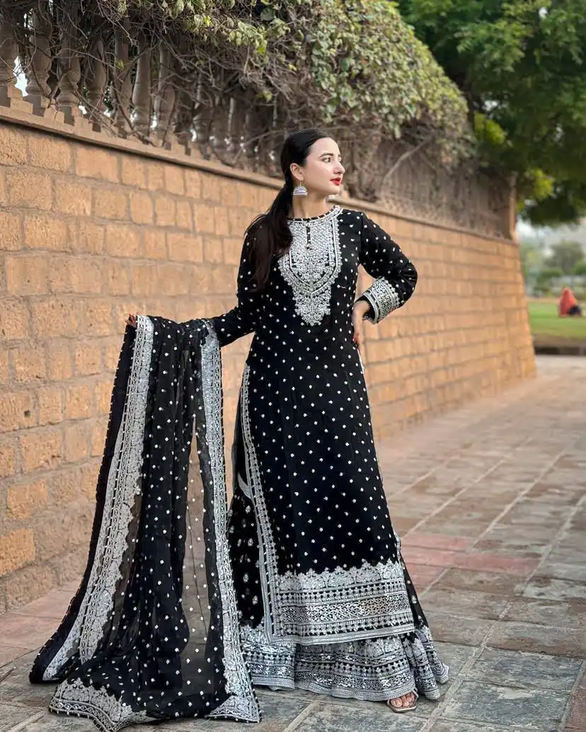 Unique Black Faux Georgette Embroidery Work Salwar Suit - Image 8
