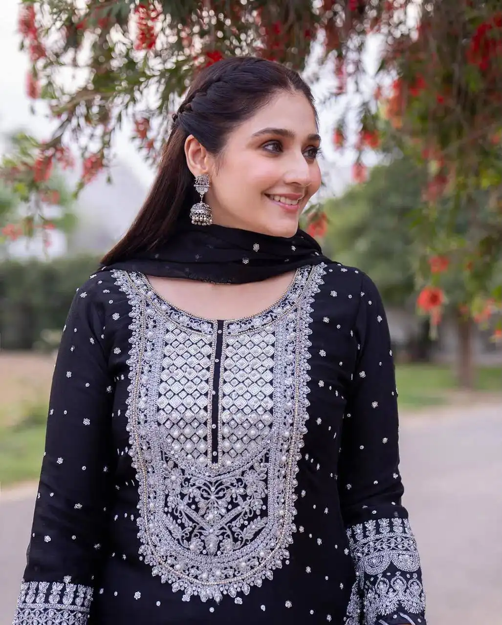 Unique Black Faux Georgette Embroidery Work Salwar Suit - Image 6