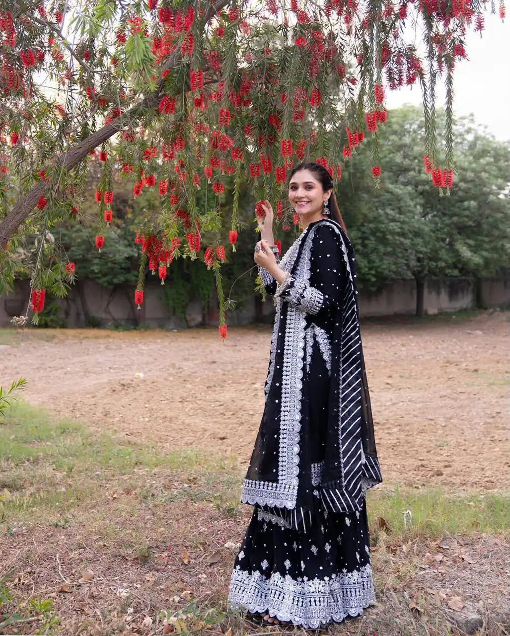 Unique Black Faux Georgette Embroidery Work Salwar Suit - Image 5