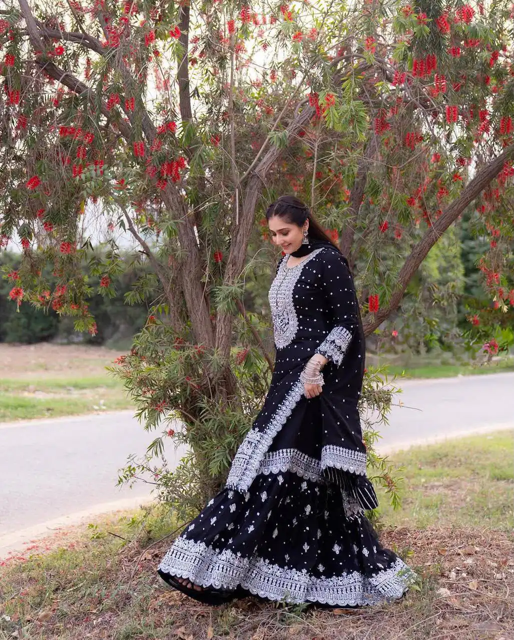 Unique Black Faux Georgette Embroidery Work Salwar Suit - Image 3