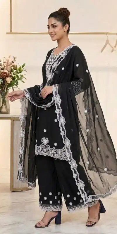 LG 2119 Black in Georgette Work Embroidery Work & Sequins Work Salwar Suit . Grab it for ₹1999. Delivery 4-6 Working Days. Shop now. | Jump Suits, Straight Suits, Casual Suits, Creative suits, Designer Suits, Palazzo Suits, Party Wear Suits, Patiala Suits, Salwar suit