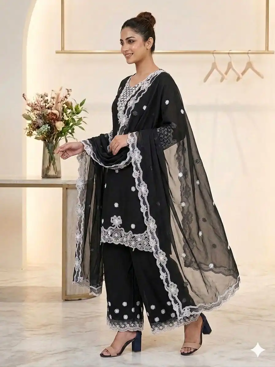 LG 2119 Black in Georgette Work Embroidery Work & Sequins Work Salwar Suit . Grab it for ₹1999. Delivery 4-6 Working Days. Shop now. | Jump Suits, Straight Suits, Casual Suits, Creative suits, Designer Suits, Palazzo Suits, Party Wear Suits, Patiala Suits, Salwar suit