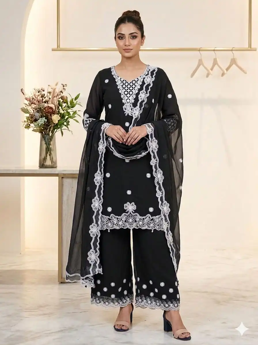 LG 2119 Black in Georgette Work Embroidery Work & Sequins Work Salwar Suit . Grab it for ₹1999. Delivery 4-6 Working Days. Shop now. | Jump Suits, Straight Suits, Casual Suits, Creative suits, Designer Suits, Palazzo Suits, Party Wear Suits, Patiala Suits, Salwar suit