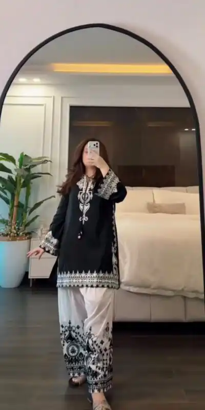 JF 044 Black Black Natural Crep Silk Salwar Suit with Embroidery Work & Digital Print. Now at just ₹2099. Delivery 4-6 Working Days. Shop now. | Jump Suits, Straight Suits, Casual Suits, Creative suits, Designer Suits, Palazzo Suits, Party Wear Suits, Patiala Suits, Salwar suit
