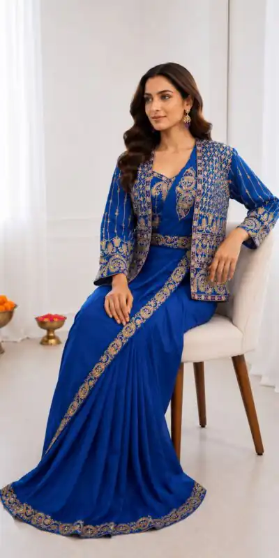 BB 64 Blue Crep Silk Saree with Embroidery Work & Sequins Work. Affordable Price ₹2499. Delivery 4-6 Working Days. Shop now. | Bollywood Sarees, Creative Sarees, Designer Sarees, Embroidered Sarees, Ethnic Saree, Modern Digital sarees, Party Wear Sarees, Sarees