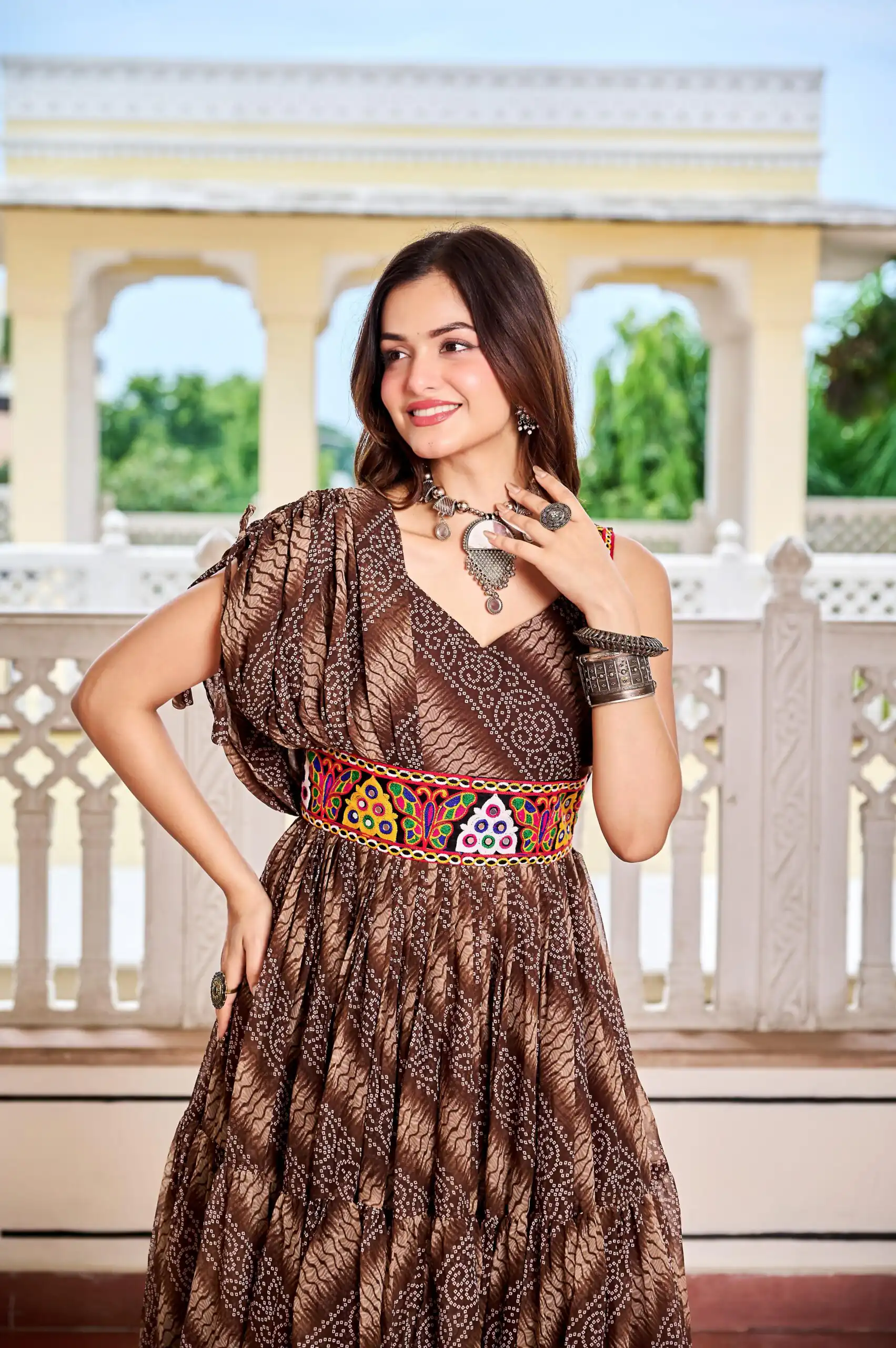 Ram 136 Brown Color | Red Faux Georgette Gown with Mirror Work. Get it for ₹1999. Delivery 4-6 Working Days. Online Shop now. | Bollywood Gowns, Creative Gowns, Designer Gowns, Embroidered Gowns, Gowns, Party Wear Gowns