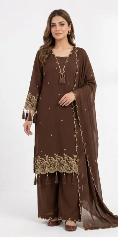 BE 481 Brown | Brown Rayon Salwar Suit with Embroidery Work & Lace Work. Affordable Price ₹1999. Delivery 4-6 Working Days. Shop now. | Jump Suits, Straight Suits, Casual Suits, Creative suits, Designer Suits, Palazzo Suits, Party Wear Suits, Patiala Suits, Salwar suit