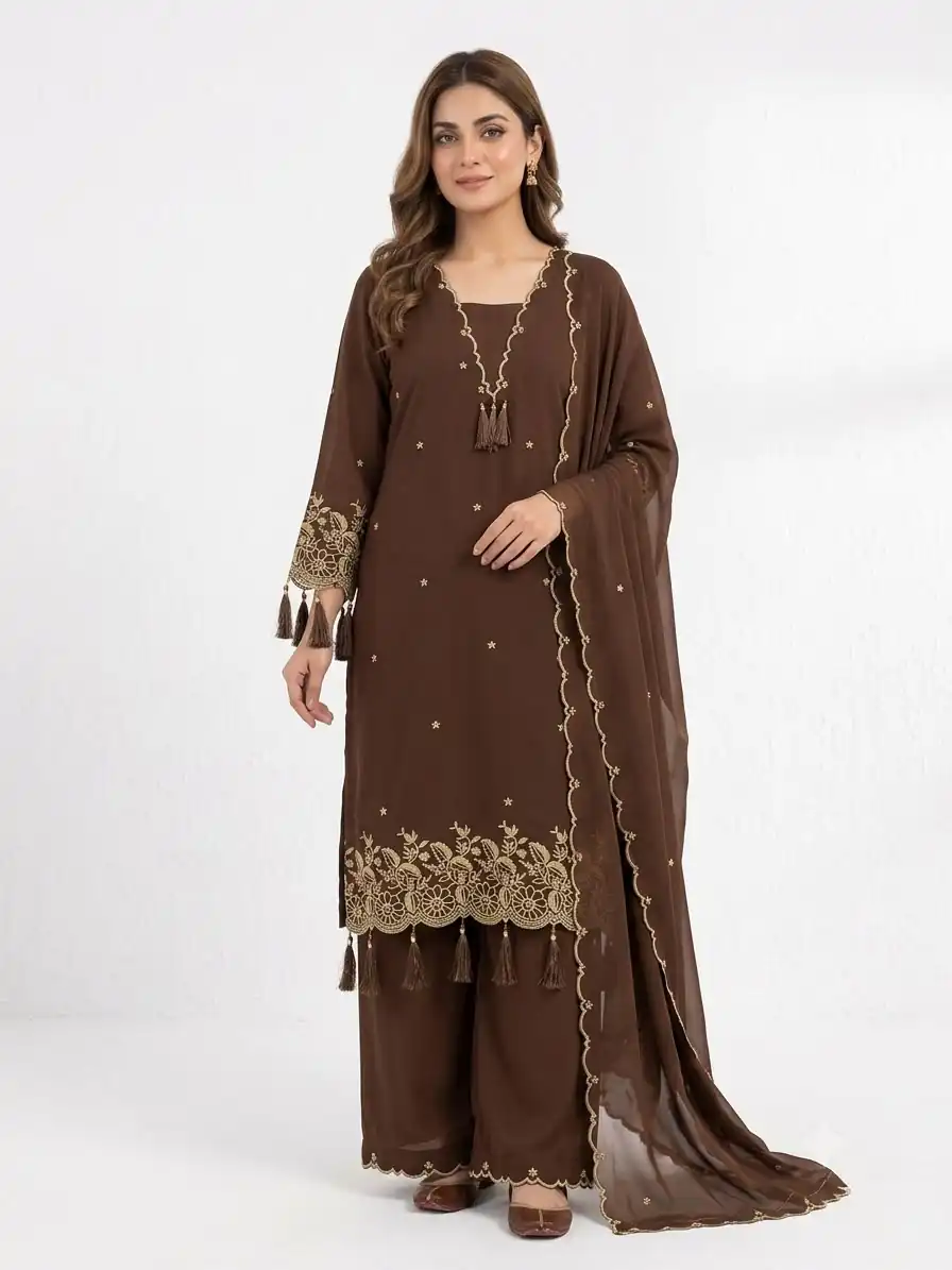 BE 481 Brown | Brown Rayon Salwar Suit with Embroidery Work & Lace Work. Affordable Price ₹1999. Delivery 4-6 Working Days. Shop now. | Jump Suits, Straight Suits, Casual Suits, Creative suits, Designer Suits, Palazzo Suits, Party Wear Suits, Patiala Suits, Salwar suit