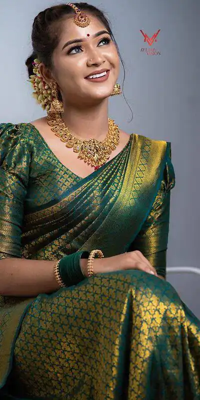 KPR 153 Green Color Soft Lichi Silk Saree with Jacquard Work. Best Price ₹1349. Delivery 4-6 Working Days. Online Shop now. | Bollywood Sarees, Creative Sarees, Designer Sarees, Embroidered Sarees, Ethnic Saree, Modern Digital sarees, Party Wear Sarees, Sarees