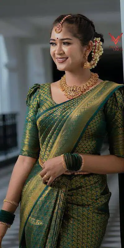 KPR 153 Green Color Soft Lichi Silk Saree with Jacquard Work. Best Price ₹1349. Delivery 4-6 Working Days. Online Shop now. | Bollywood Sarees, Creative Sarees, Designer Sarees, Embroidered Sarees, Ethnic Saree, Modern Digital sarees, Party Wear Sarees, Sarees