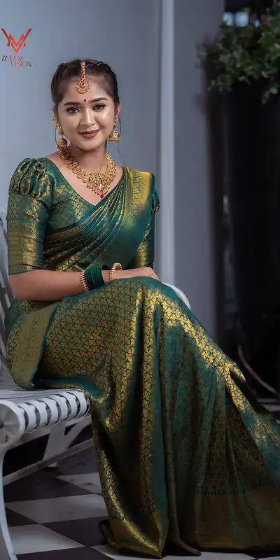 KPR 153 Green Color Soft Lichi Silk Saree with Jacquard Work. Best Price ₹1349. Delivery 4-6 Working Days. Online Shop now. | Bollywood Sarees, Creative Sarees, Designer Sarees, Embroidered Sarees, Ethnic Saree, Modern Digital sarees, Party Wear Sarees, Sarees