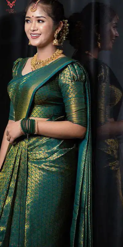 KPR 153 Green Color Soft Lichi Silk Saree with Jacquard Work. Best Price ₹1349. Delivery 4-6 Working Days. Online Shop now. | Bollywood Sarees, Creative Sarees, Designer Sarees, Embroidered Sarees, Ethnic Saree, Modern Digital sarees, Party Wear Sarees, Sarees